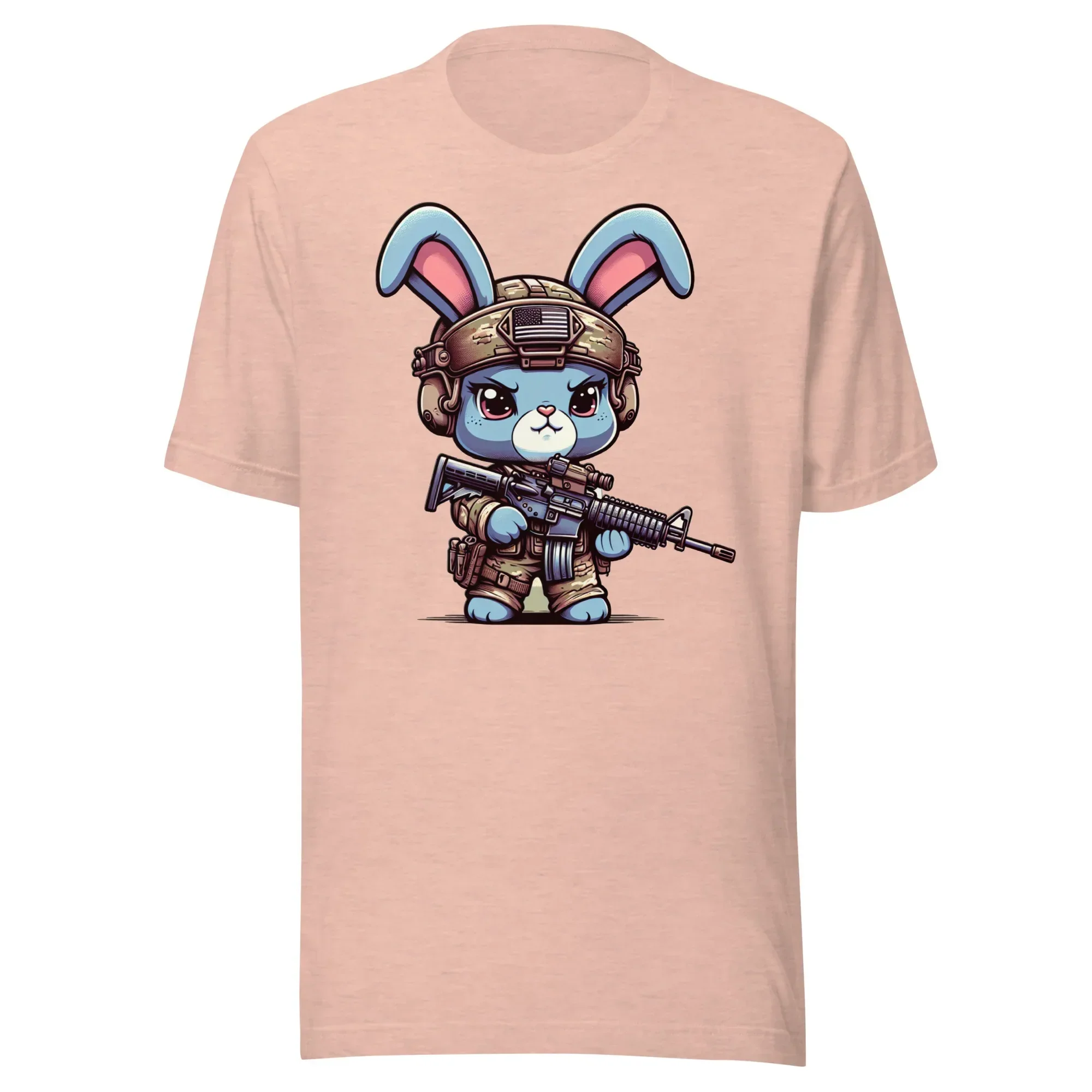 Tactical Cartoon Angry Bunny Carrying an AR15 Rifle - Mini Morale - Unisex T-Shirt Bad Bunny Collection - Image 8