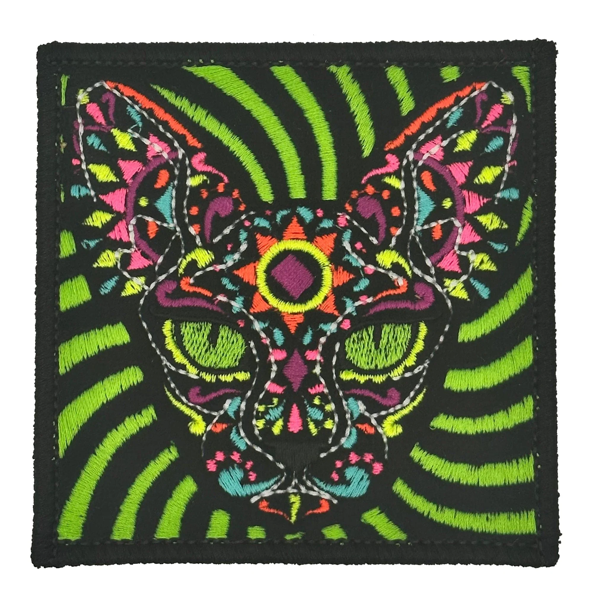 Blacklight Cat Velvet Patch - Amp Up Your Wardrobe with an Trippy, Eye-Catching Fluorescent Thread Magic - Image 3