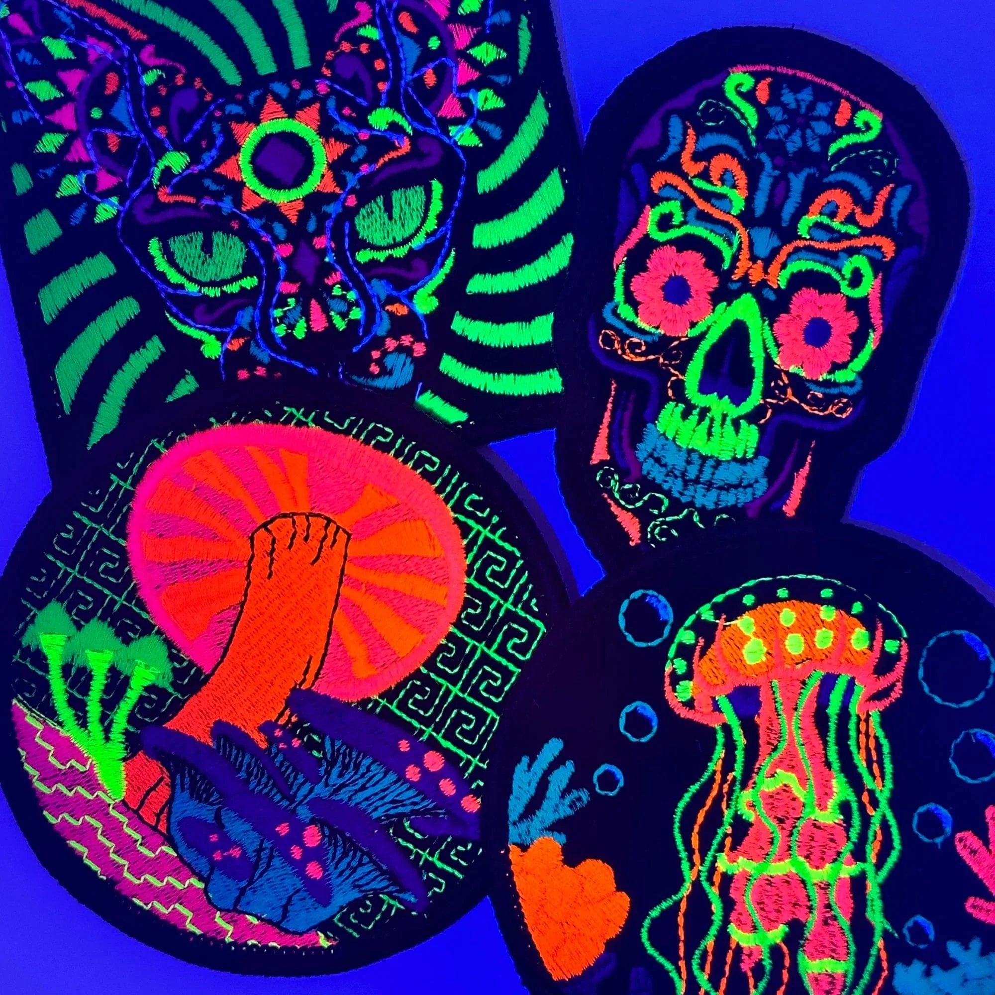 Blacklight Cat Velvet Patch - Amp Up Your Wardrobe with an Trippy, Eye-Catching Fluorescent Thread Magic - Image 4