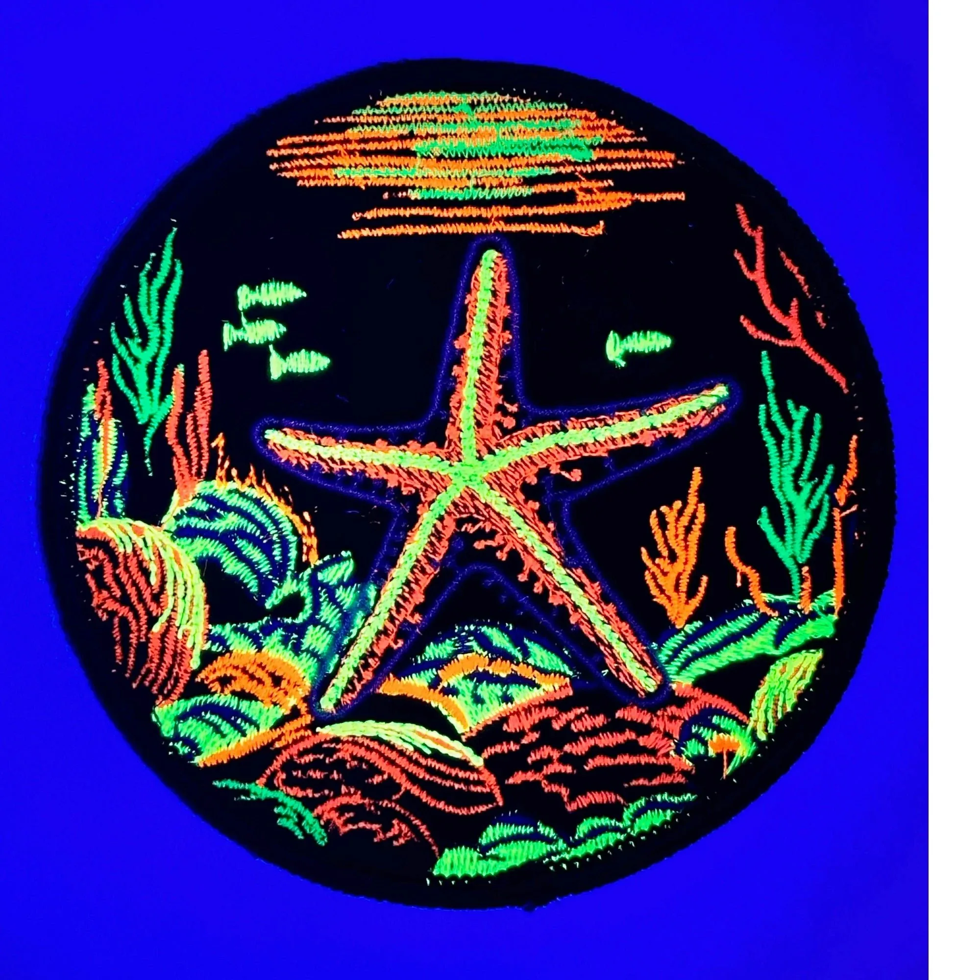 Blacklight Starfish Velvet Patch - Amp Up Your Wardrobe with an Trippy, Eye-Catching Fluorescent Thread Magic- 4" - Image 5