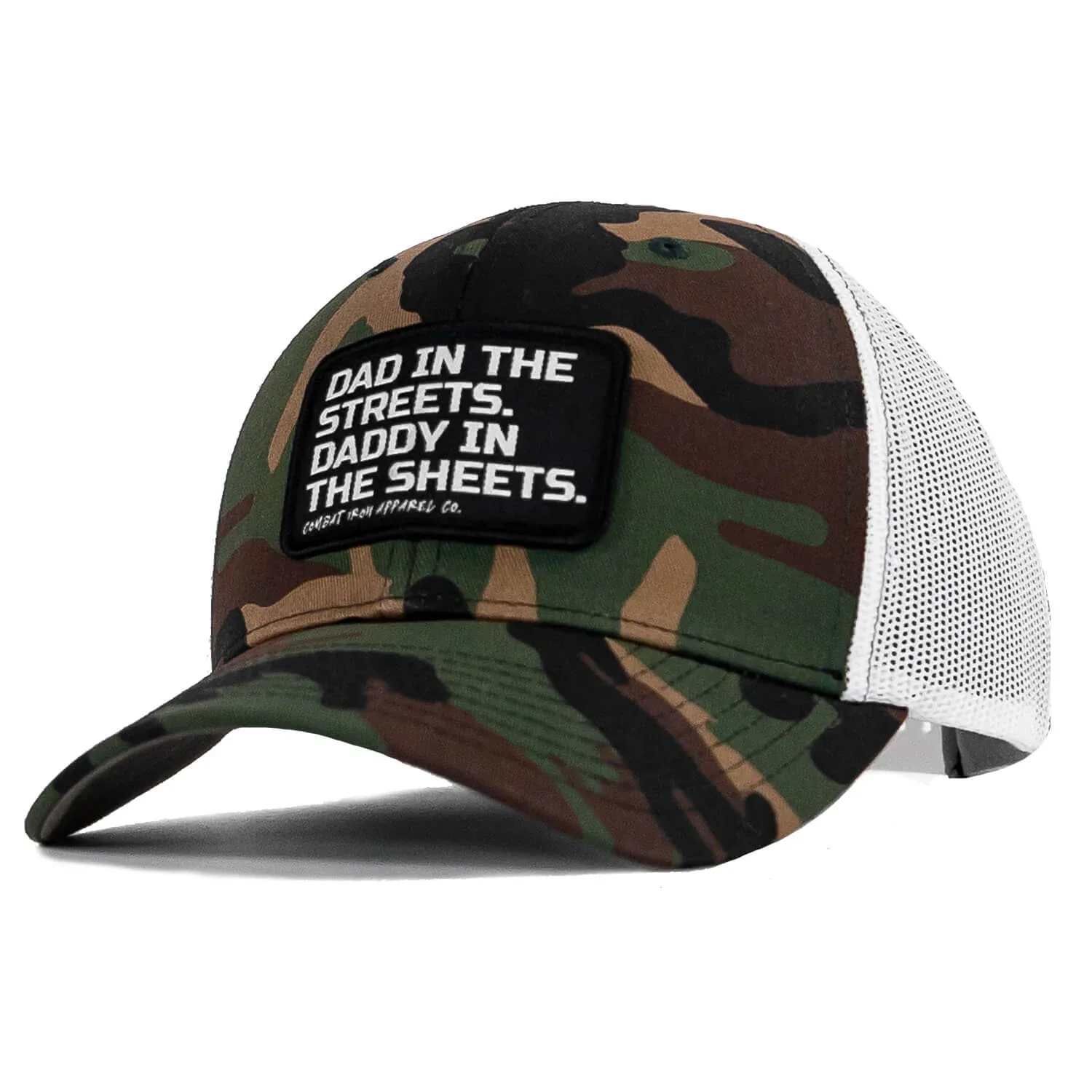 Dad In The Streets. Daddy In The Sheets. Black Patch Snapback Hat - Combat Iron Apparel Co. - Image 32