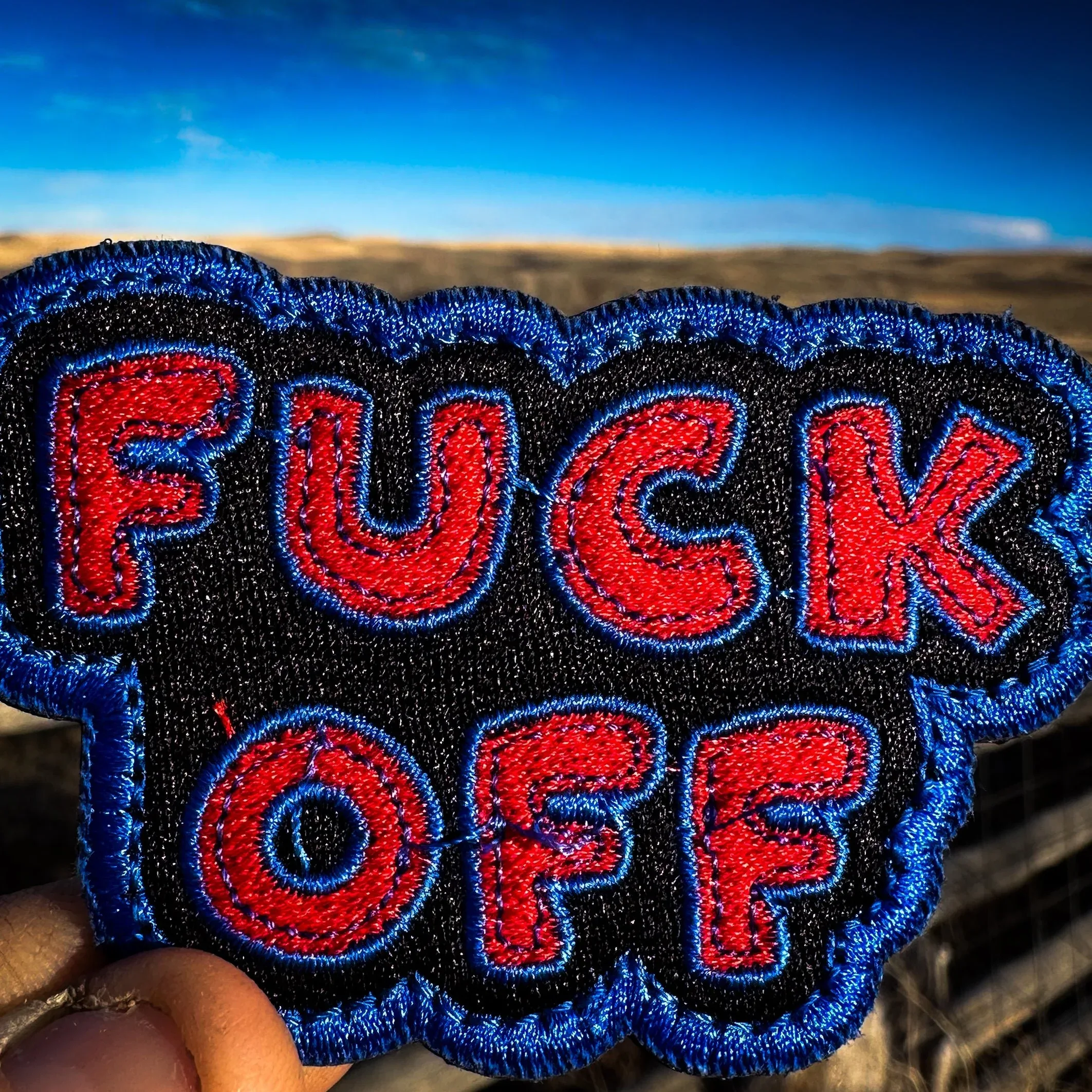 Fuck Off Fully Embroidered Cut to shape Patch - 3" Patch - Image 2