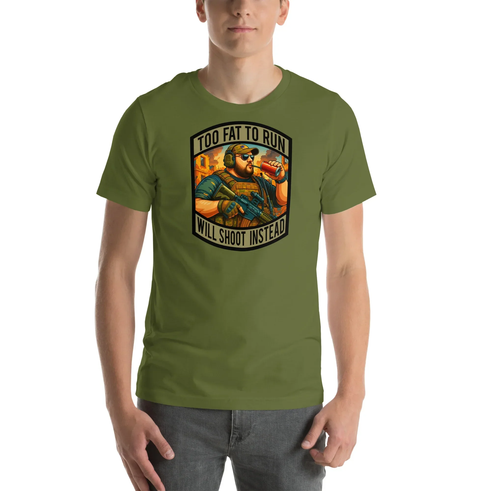 POTM June 2025 - Too Fat To Run - Will Shoot Instead - Caucasian - Unisex t-shirt - Image 3