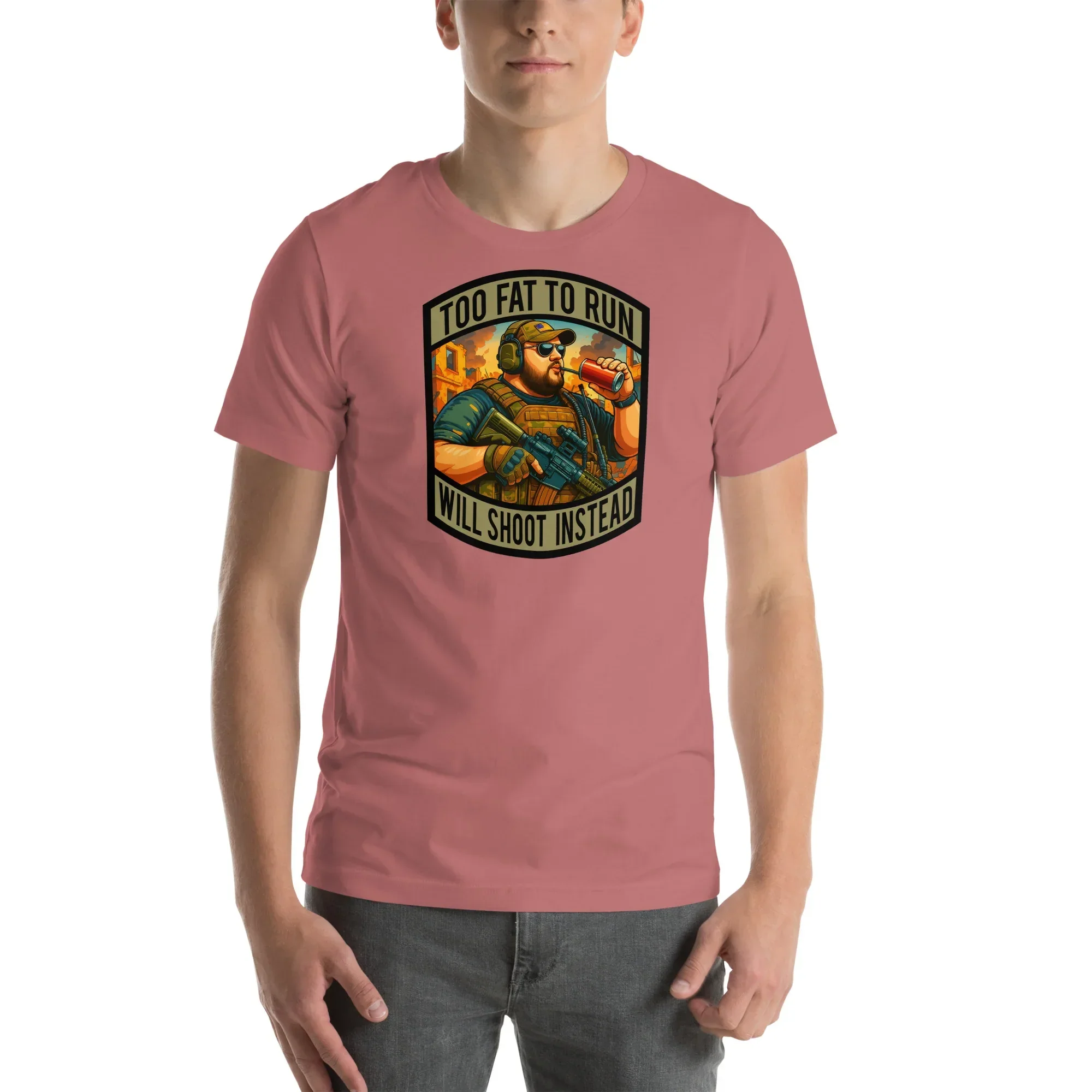 POTM June 2025 - Too Fat To Run - Will Shoot Instead - Caucasian - Unisex t-shirt - Image 5