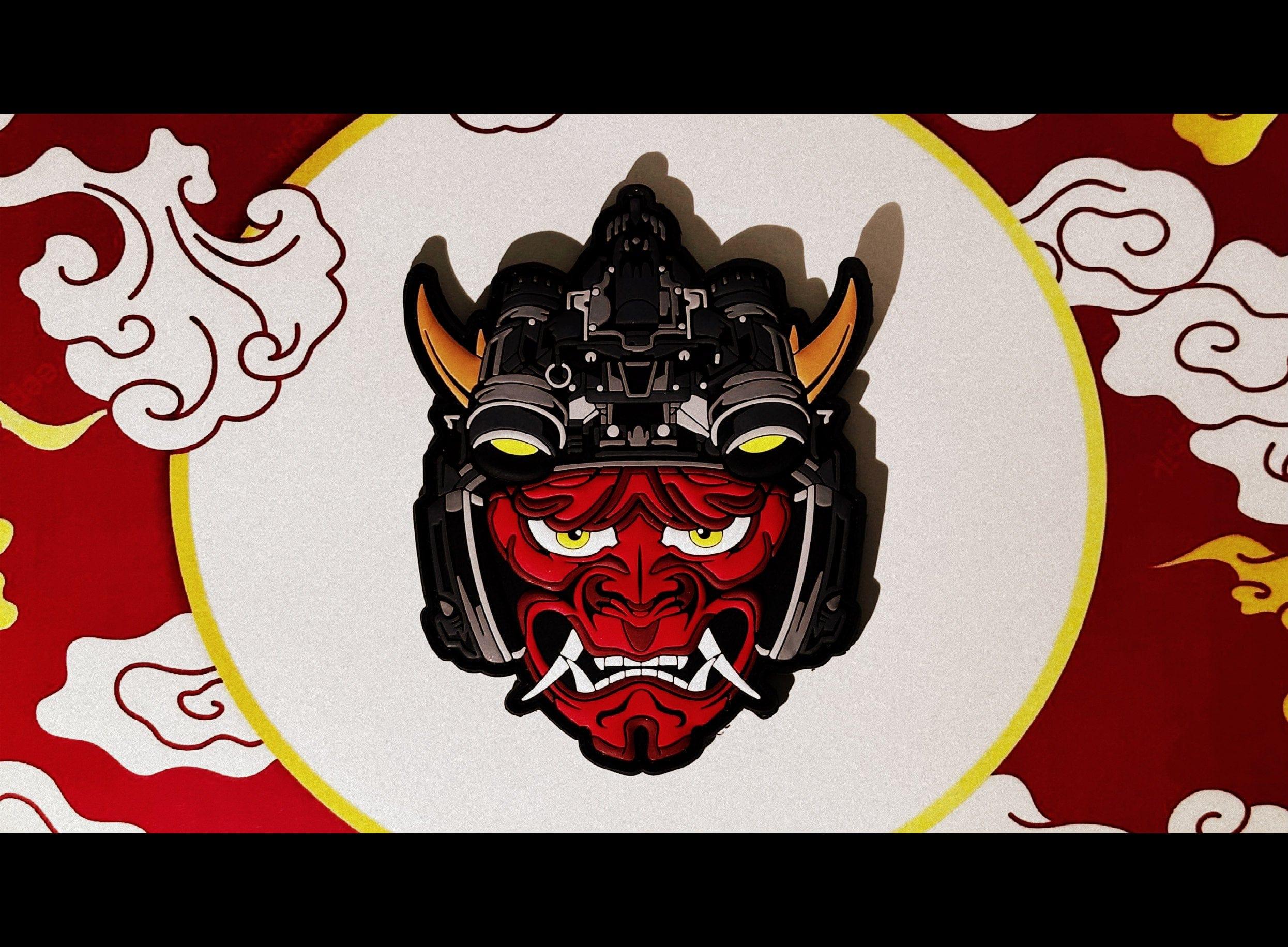 Tactical Oni Samurai with Night Vision Goggles PVC Patch - Unleash Fear and Strength - Image 2
